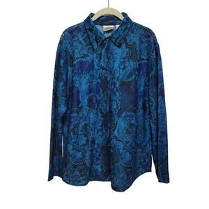 Chico's Design Floral Sheer Blouse Blue Green Lace Size XL